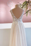 Wide Strap A-Line Floor-Length Backless Wedding Dress with Floral Lace and Tulle Ruffles