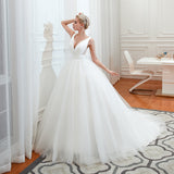 Wide Strap Deep V-Neck Floor-Length A-Line Wedding Dress with Tulle