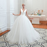 Wide Strap Deep V-Neck Floor-Length A-Line Wedding Dress with Tulle