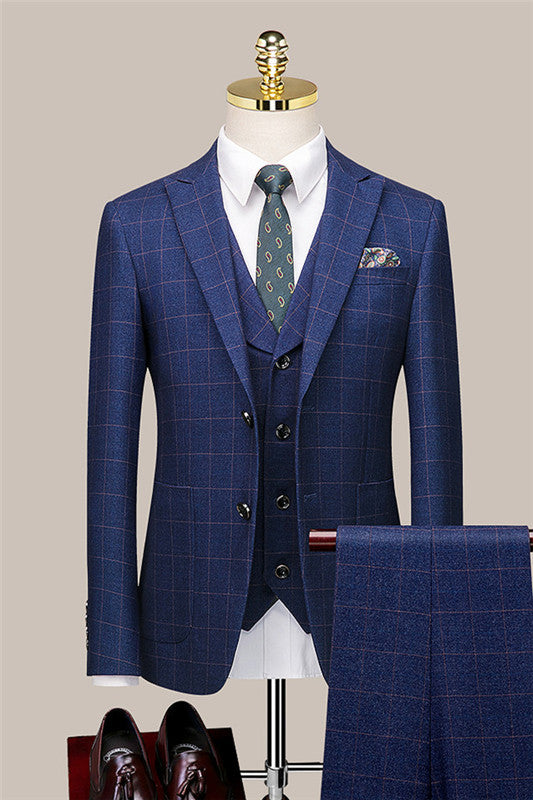 William New Arrival Blue Plaid Close Fitting Business Suits