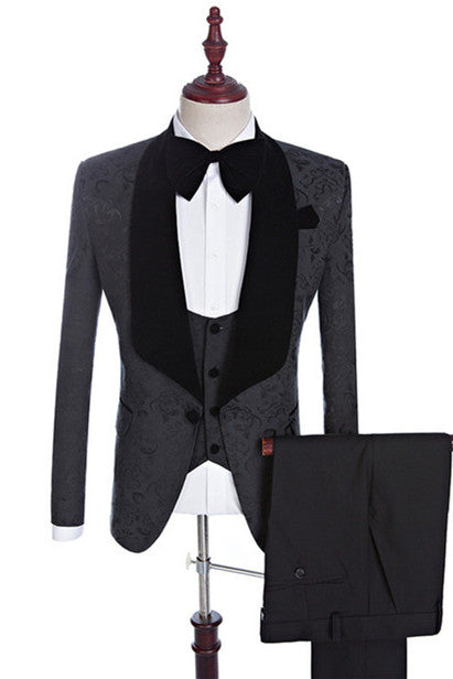 Xander Black Jacquard Three-Piece Shawl Lapel Wedding Suit for Men¡¯s Events