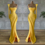 Yellow Asymmetrical Prom Dress with Beads