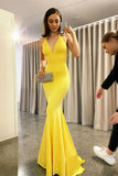 Yellow Backless Mermaid Evening Dress