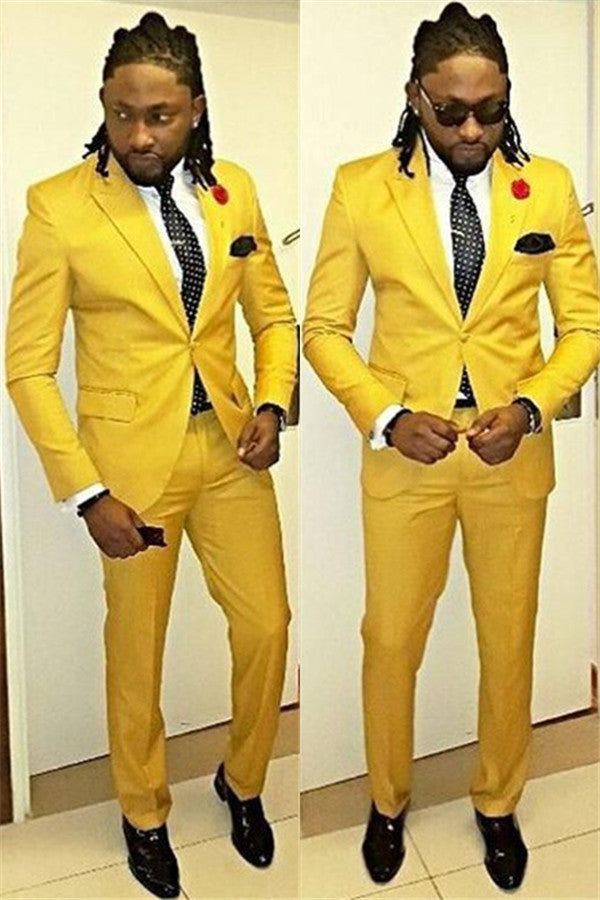 Yellow Casual Prom Outfits - Peaked Lapel One Button for Guys, Stylish