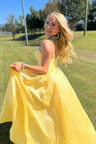 Yellow Sweetheart Corset A-Line Prom Dress