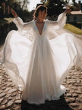 A-line Illusion Chiffon Sweep Train Wedding Dresses