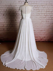 A-line Lace Illusion Chiffon Sweep Train Wedding Dress