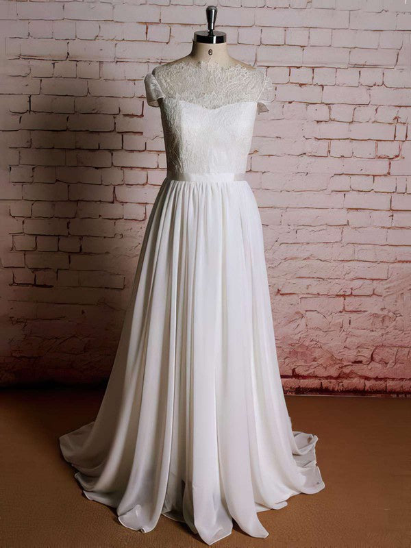 A-line Lace Illusion Chiffon Sweep Train Wedding Dress