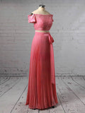 A-Line Off-the-Shoulder Chiffon Floor-Length Prom Dress with Sashes/Ribbons