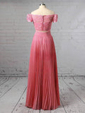 A-Line Off-the-Shoulder Chiffon Floor-Length Prom Dress with Sashes/Ribbons