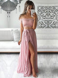 A-Line Off-the-Shoulder Chiffon Floor-Length Prom Dress with Sashes/Ribbons