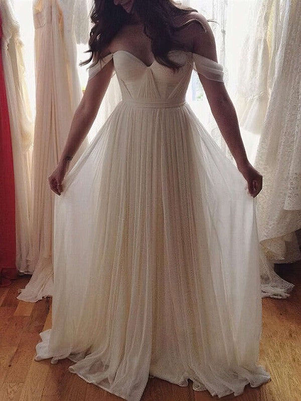 A-line Off-the-shoulder Chiffon Floor-length Ruffles Prom Dresses