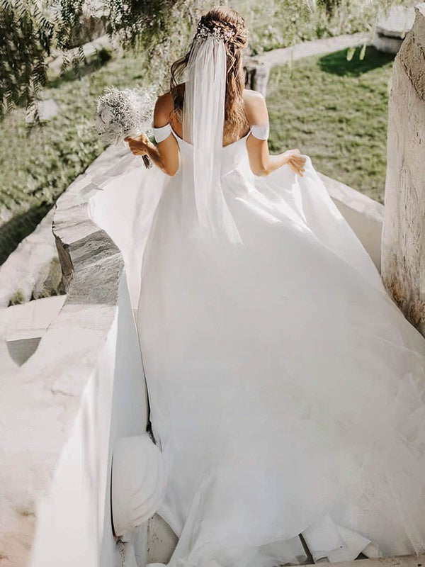 A-line Off-the-shoulder Chiffon Wedding Dress with Sashes & Ribbons