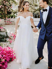 A-line Off-the-shoulder Chiffon Wedding Dress with Sashes & Ribbons