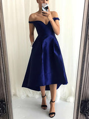 A-Line Off-the-Shoulder Satin Prom Dress with Asymmetrical Pockets