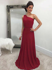 A-line Prom Dress with One Shoulder and Chiffon Sweep Train