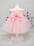 A-Line Scoop Neck Lace Tulle Elastic Woven Satin Ankle-Length Bow Flower Girl Dress