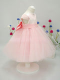 A-Line Scoop Neck Lace Tulle Elastic Woven Satin Ankle-Length Bow Flower Girl Dress