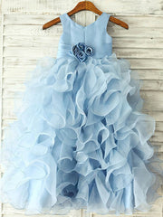 A-line Scoop Neck Organza Ankle-length Ruffles Flower Girl Dresses