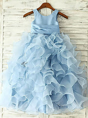 A-line Scoop Neck Organza Ankle-length Ruffles Flower Girl Dresses