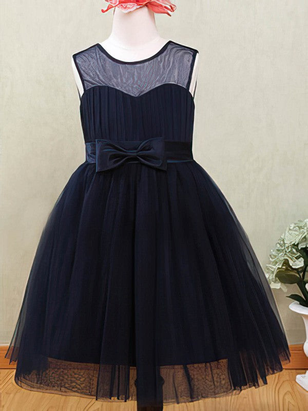 A-Line Scoop Neck Tulle Ankle-Length Flower Girl Dress