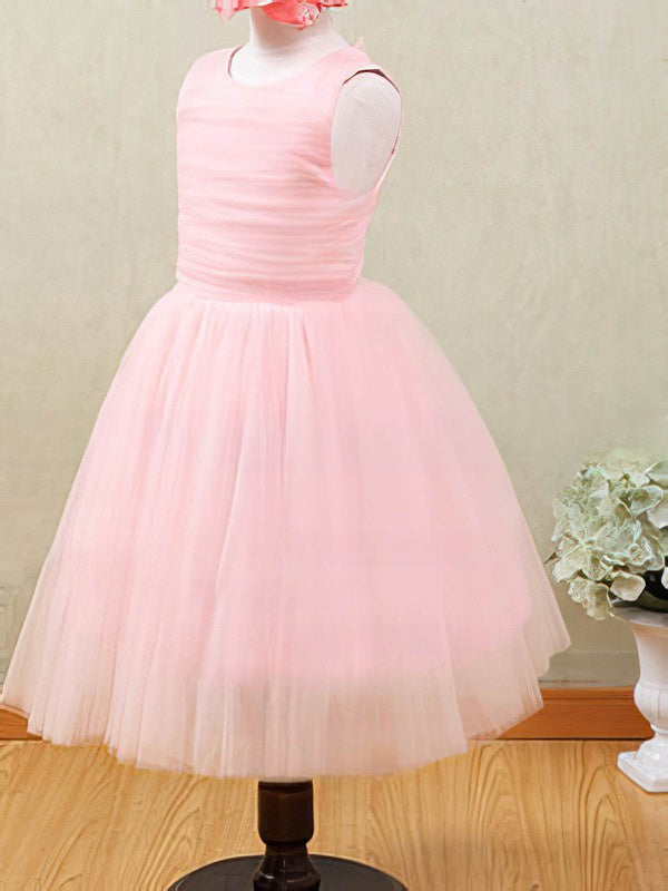 A-line Scoop Neck Tulle Flower Girl Dresses for Weddings