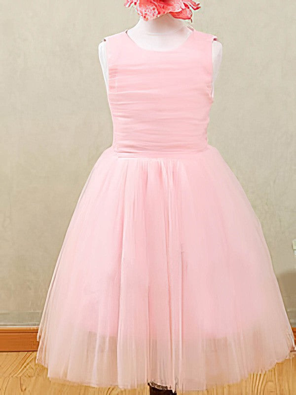 A-line Scoop Neck Tulle Flower Girl Dresses for Weddings