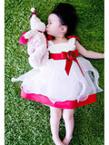 A-line Square Neckline Satin Organza Tea-length Bow Flower Girl Dress