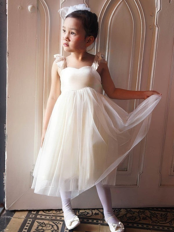 A-line Square Neckline Tulle Flower Girl Dresses with Sashes / Ribbons