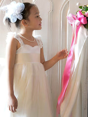 A-line Square Neckline Tulle Flower Girl Dresses with Sashes / Ribbons