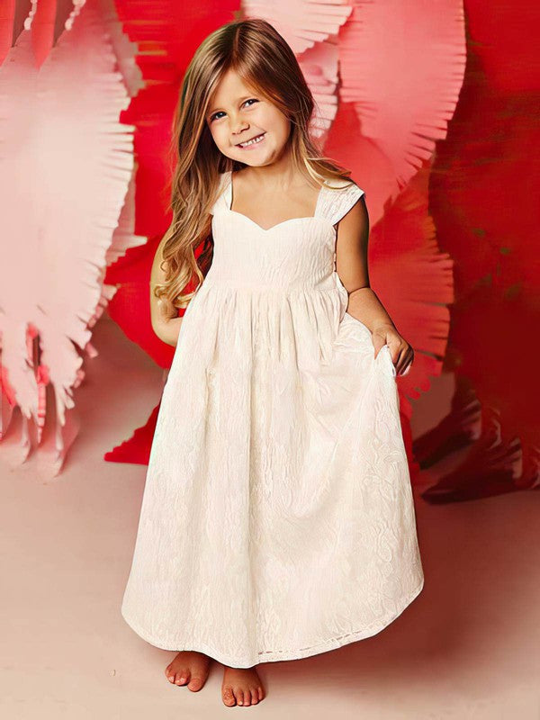 A-Line Sweetheart Lace Ankle-Length Ruffles Flower Girl Dresses