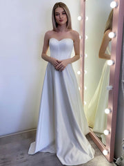 A-line Sweetheart Satin Floor-length Wedding Dress