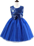 A-Line Tulle Sequined Flower Girl Dress with Bow and Scoop Neckline