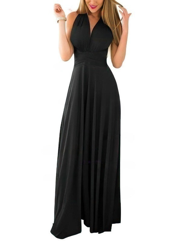 A-line V-neck Chiffon Floor-length Ruffles Prom Dresses