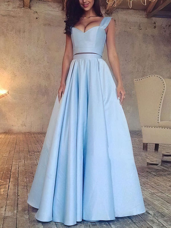 A-line V-neck Satin Floor-length Prom Dress