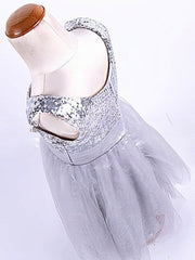 A-line V-neck Tulle Sequined Ankle-length Ruffles Flower Girl Dresses