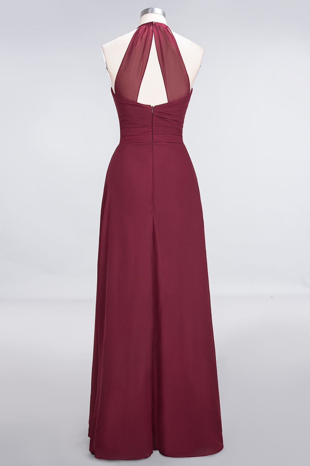 Affordable Chiffon Halter V-Neck Ruffle Burgundy Bridesmaid Dresses-Babyonlines