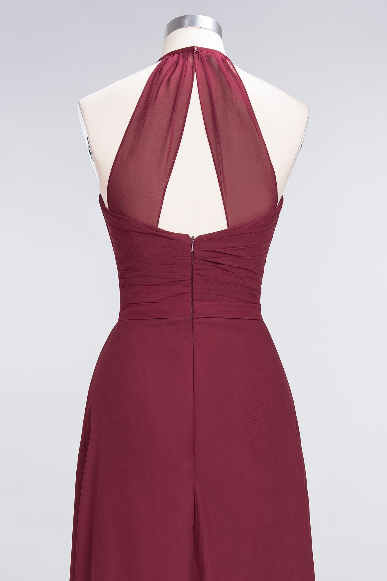 Affordable Chiffon Halter V-Neck Ruffle Burgundy Bridesmaid Dresses-Babyonlines