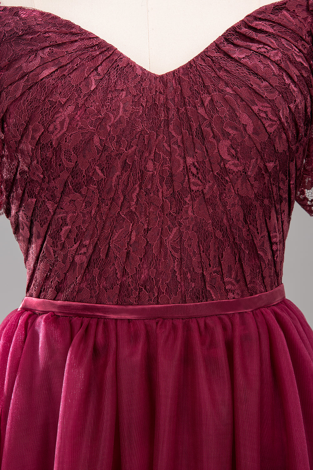 Affordable Chiffon Off-the-Shoulder Burgundy Lace Bridesmaid Dresses-Babyonlines