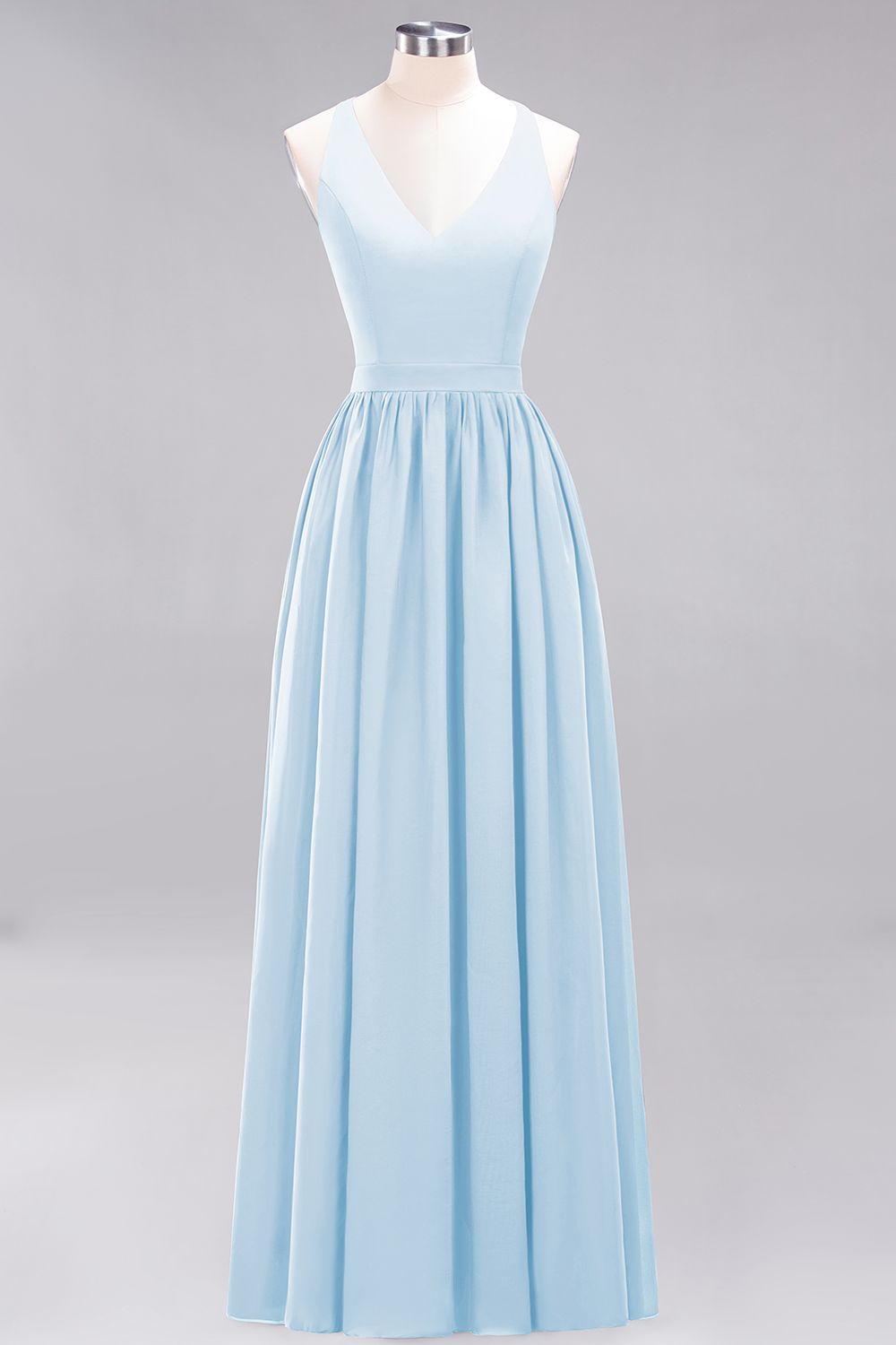 Affordable Chiffon V-Neck Sleeveless Lace Bridesmaid Dress Online-Babyonlines