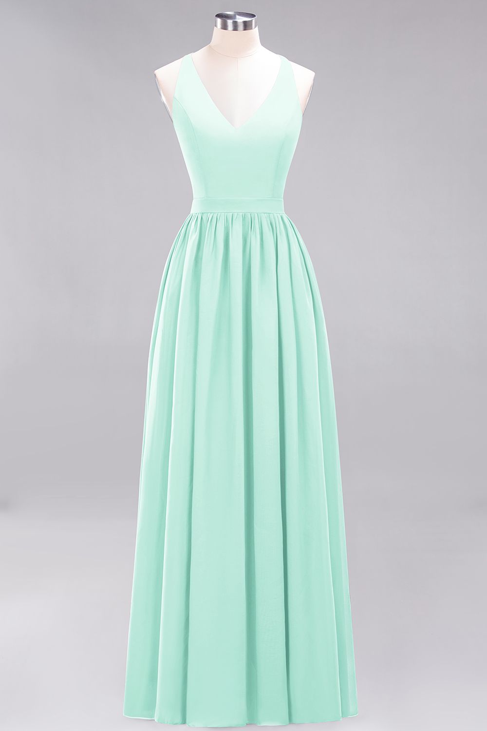 Affordable Chiffon V-Neck Sleeveless Lace Bridesmaid Dress Online-Babyonlines