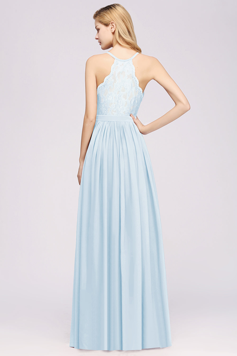 Affordable Chiffon V-Neck Sleeveless Lace Bridesmaid Dress Online-Babyonlines