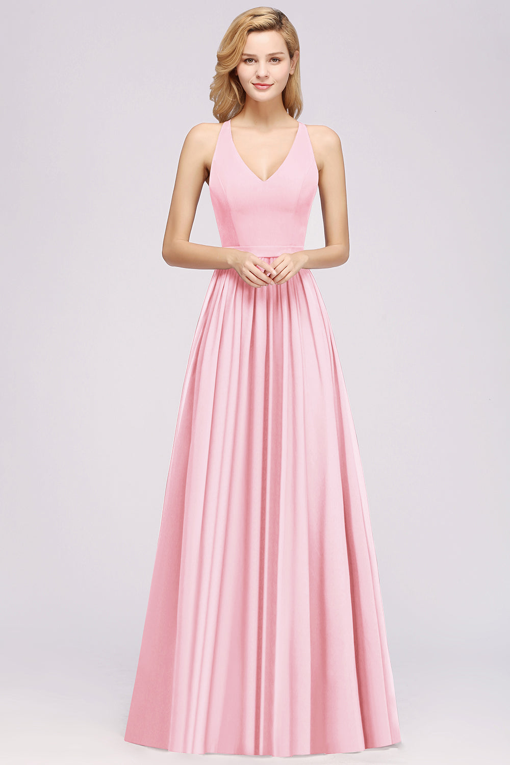 Affordable Chiffon V-Neck Sleeveless Lace Bridesmaid Dress Online-Babyonlines