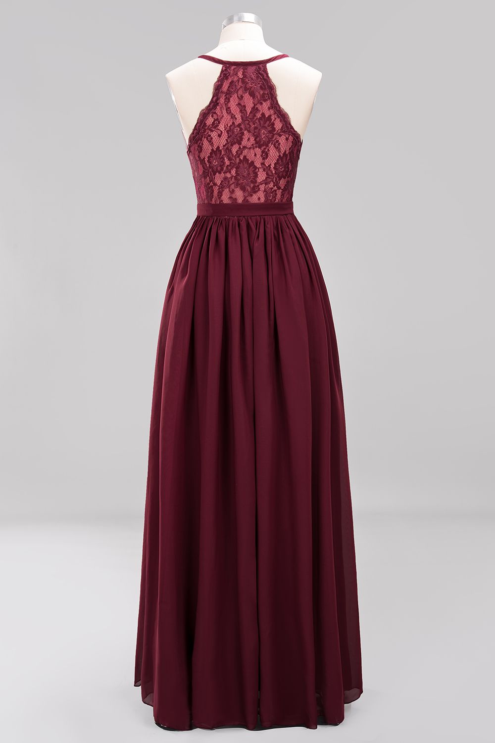 Affordable Chiffon V-Neck Sleeveless Lace Bridesmaid Dress Online-Babyonlines