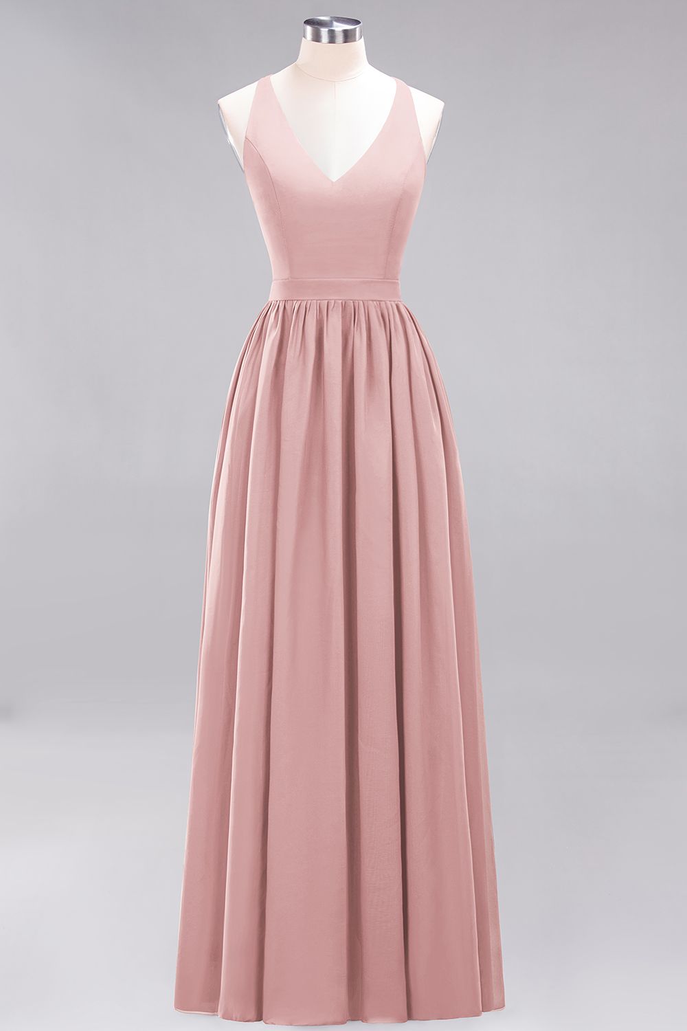 Affordable Chiffon V-Neck Sleeveless Lace Bridesmaid Dress Online-Babyonlines