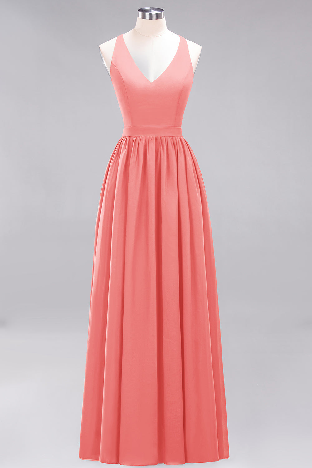 Affordable Chiffon V-Neck Sleeveless Lace Bridesmaid Dress Online-Babyonlines