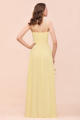 Affordable Daffodil Chiffon Sleeveless Long Bridesmaid Dress with Ruffle-Babyonlines