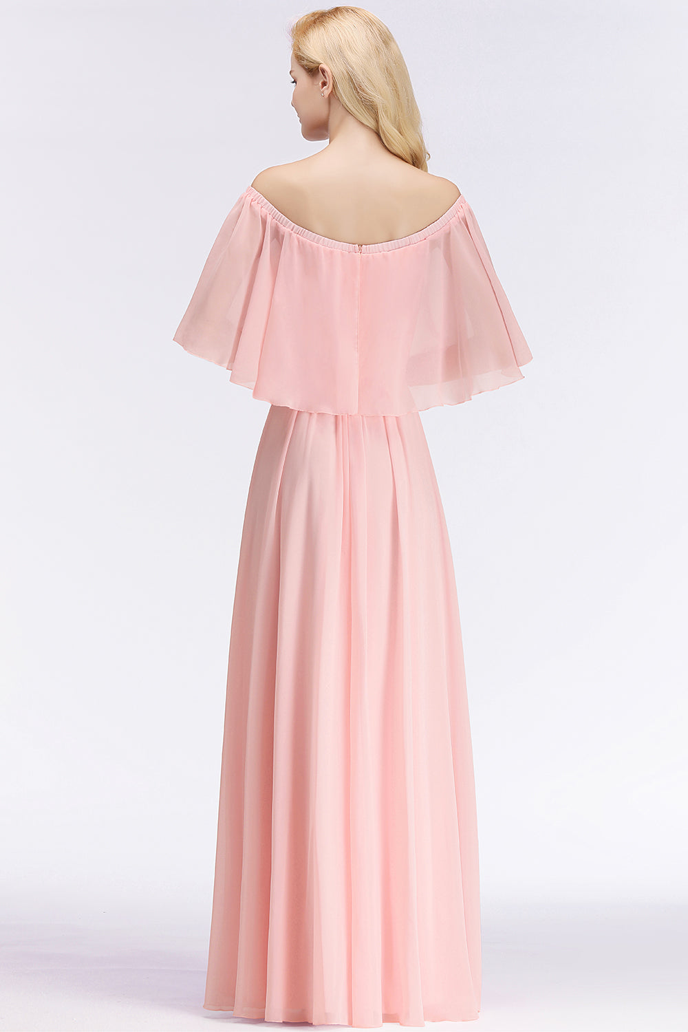 Affordable Flounced Crinkle Halter Bridesmaid Dresses Modest Pink Chiffon Wedding Party Dress-Babyonlines