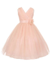 Affordable Flower Girl Dresses with Princess V-neck, Tulle Floor-length & Sashes / Ribbons