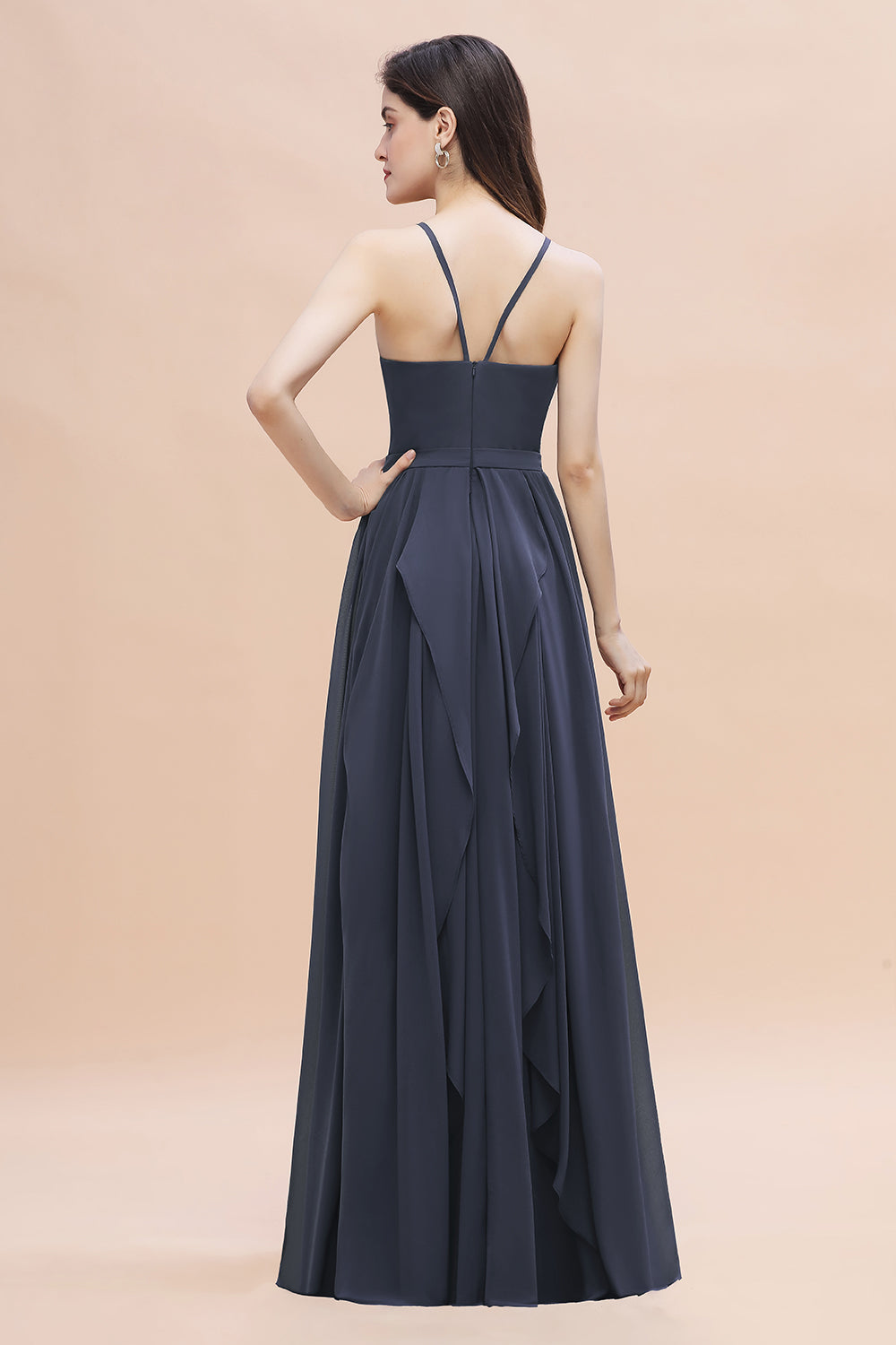 Affordable Jewel Sleeveless Stormy Chiffon Bridesmaid Dress with Ruffles Online-Babyonlines